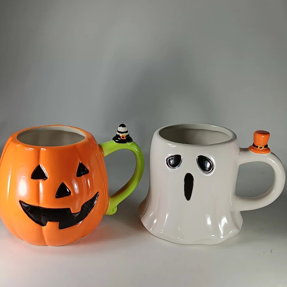 Halloween Pumpkin and Ghost Mug Set Of 2